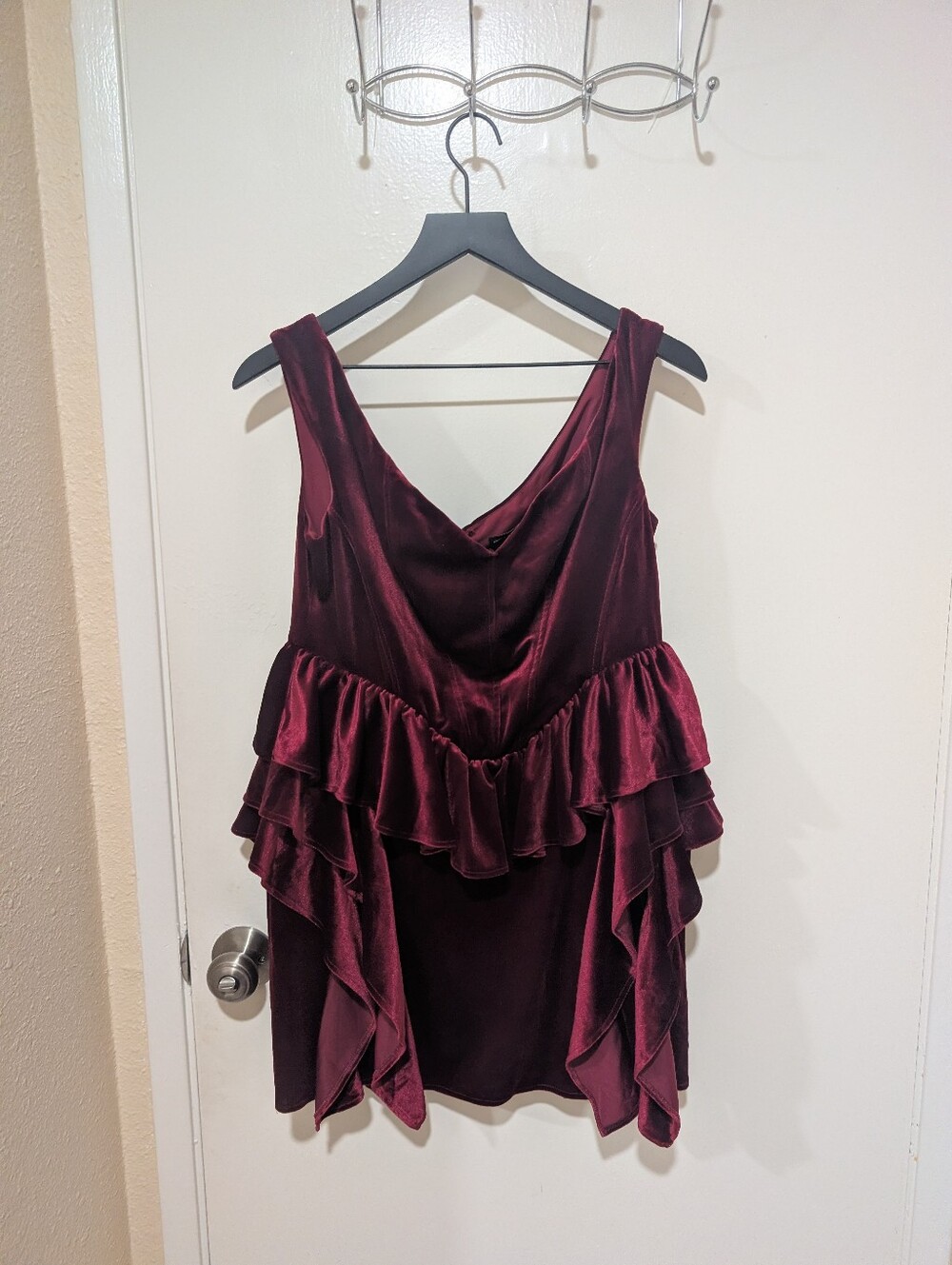 ASOS Red Velvet Peplum Ruffle Mini Dress - Picture 4 of 14